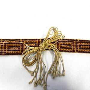 Beaded Wooden Waist Belt Boho Tie Wrap Brown Tan Adjustable Fringe